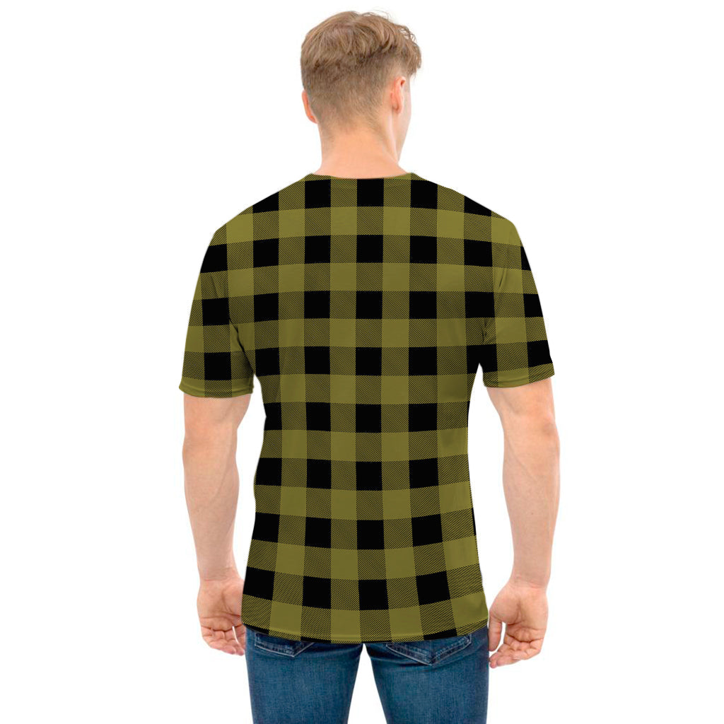 Olive Green Buffalo Check Pattern Print Men's T-Shirt