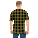Olive Green Buffalo Check Pattern Print Men's T-Shirt