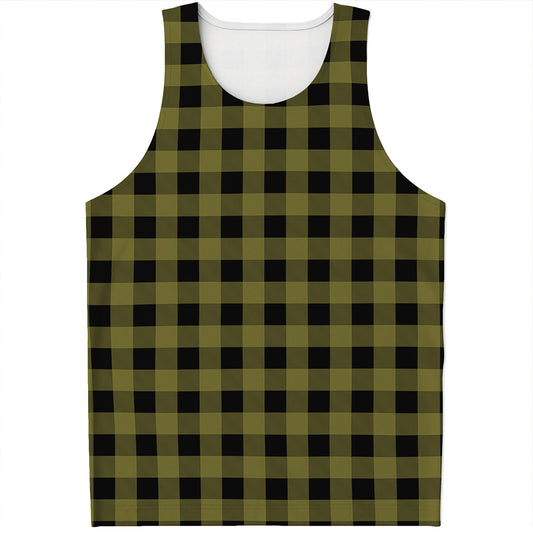 Olive Green Buffalo Check Pattern Print Men's Tank Top