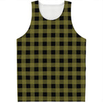 Olive Green Buffalo Check Pattern Print Men's Tank Top