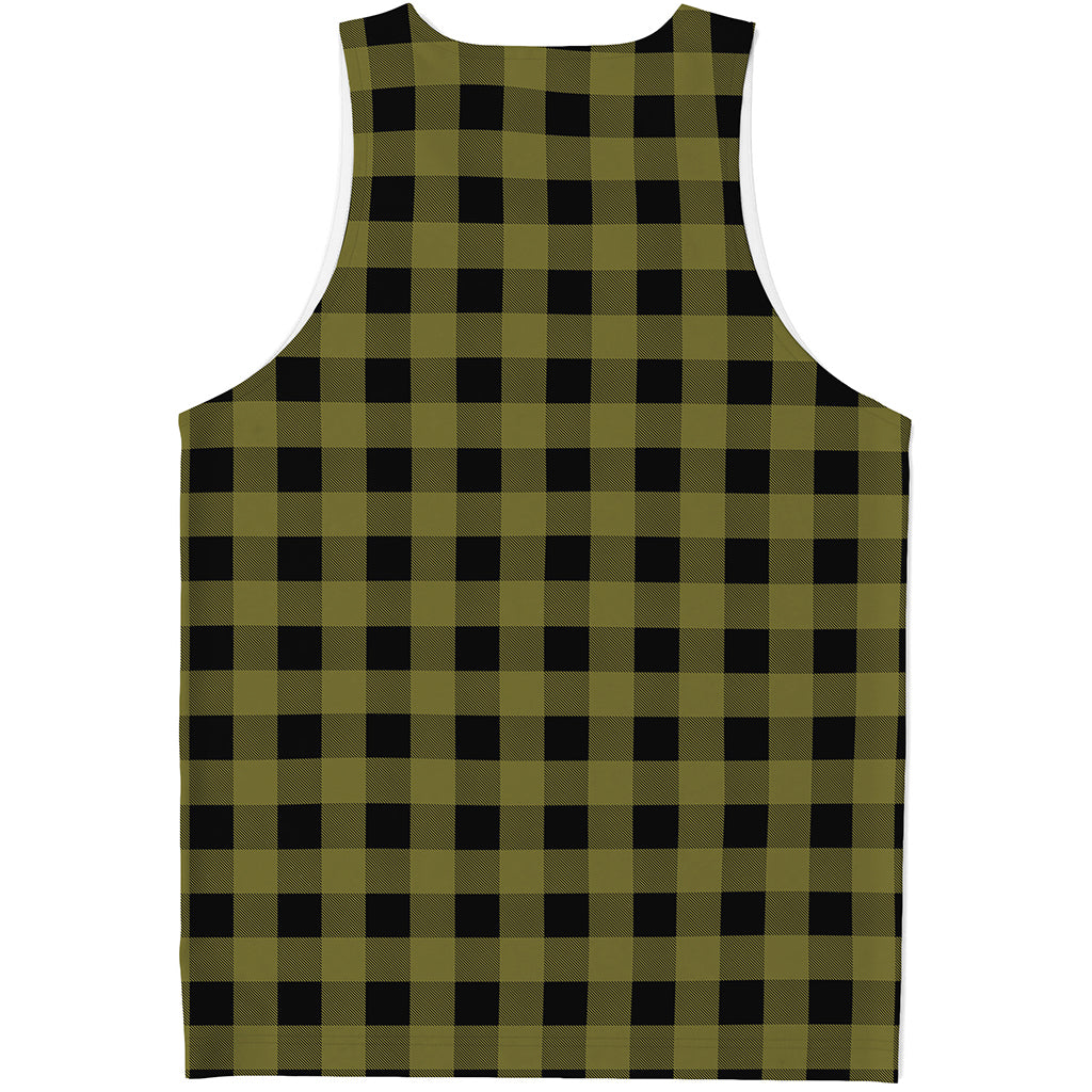 Olive Green Buffalo Check Pattern Print Men's Tank Top