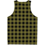 Olive Green Buffalo Check Pattern Print Men's Tank Top