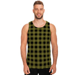 Olive Green Buffalo Check Pattern Print Men's Tank Top