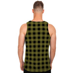 Olive Green Buffalo Check Pattern Print Men's Tank Top