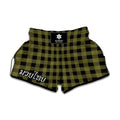 Olive Green Buffalo Check Pattern Print Muay Thai Boxing Shorts