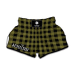 Olive Green Buffalo Check Pattern Print Muay Thai Boxing Shorts