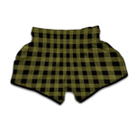 Olive Green Buffalo Check Pattern Print Muay Thai Boxing Shorts