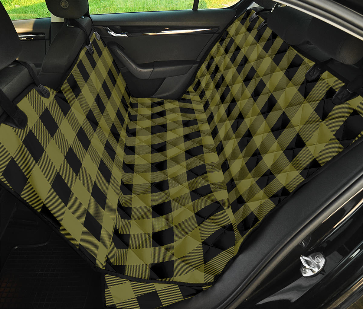 Olive Green Buffalo Check Pattern Print Pet Car Back Seat Cover