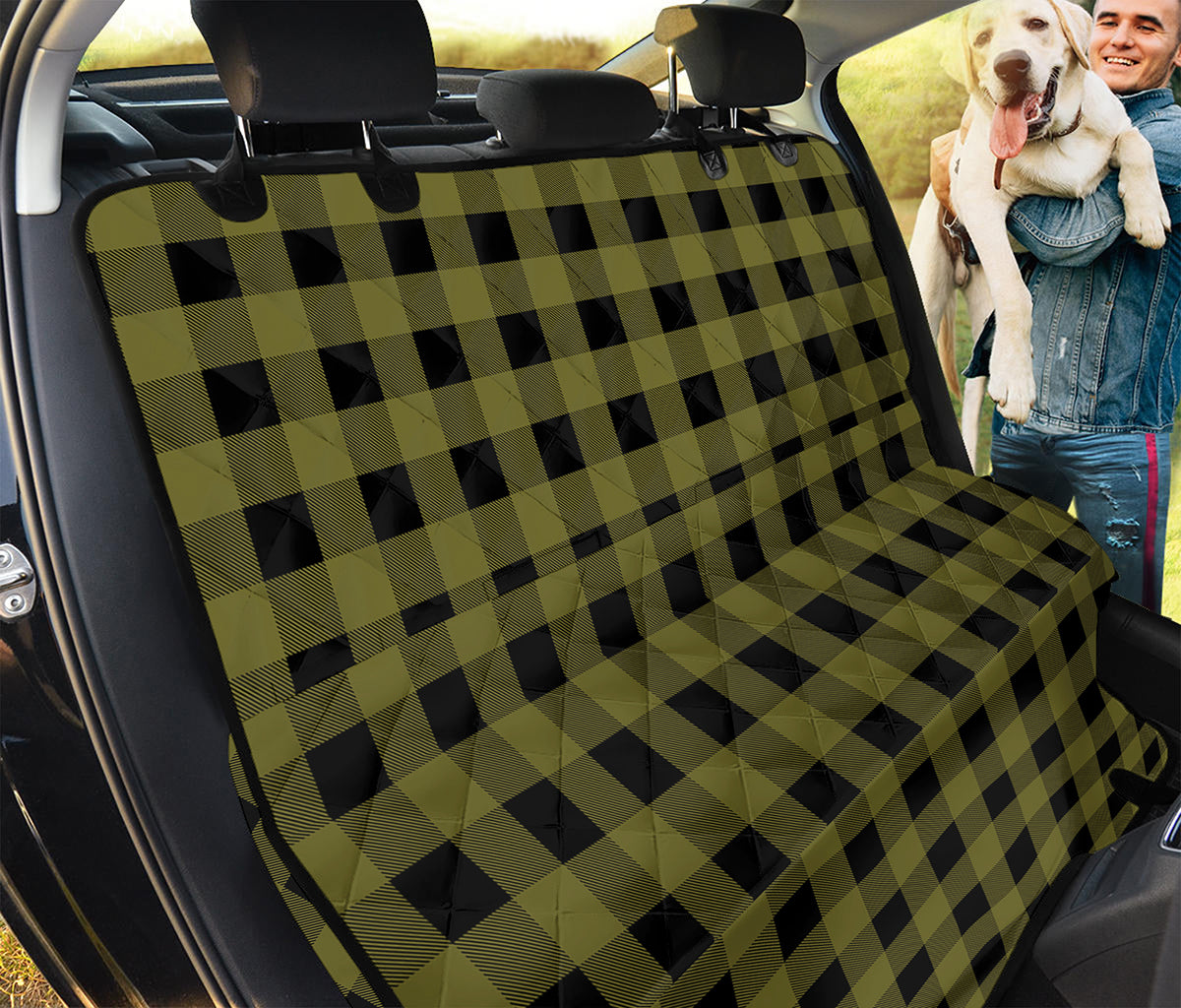 Olive Green Buffalo Check Pattern Print Pet Car Back Seat Cover