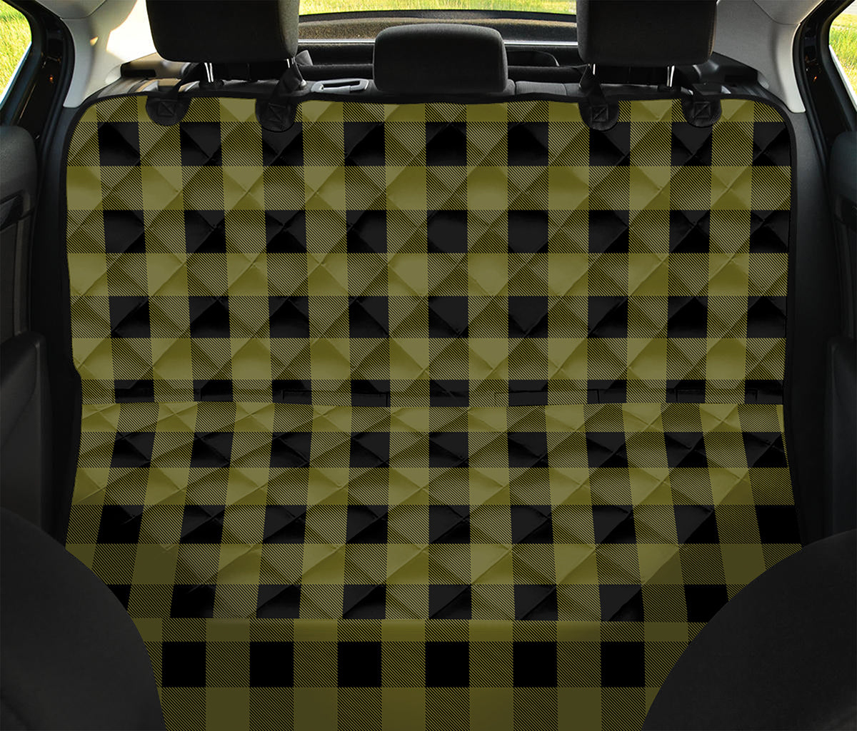 Olive Green Buffalo Check Pattern Print Pet Car Back Seat Cover