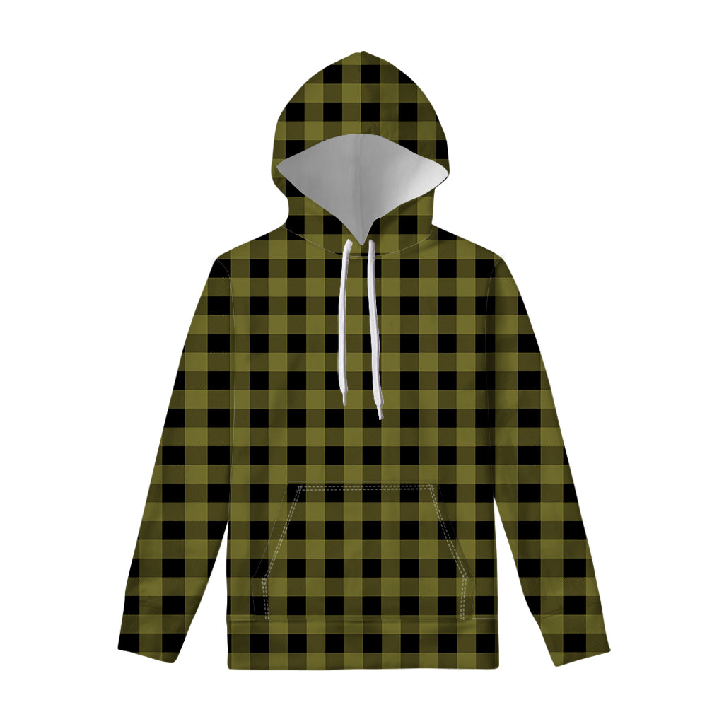 Olive Green Buffalo Check Pattern Print Pullover Hoodie