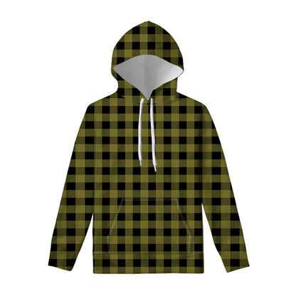 Olive Green Buffalo Check Pattern Print Pullover Hoodie