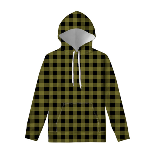 Olive Green Buffalo Check Pattern Print Pullover Hoodie