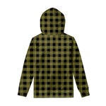 Olive Green Buffalo Check Pattern Print Pullover Hoodie