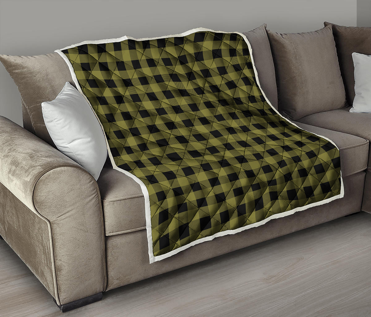 Olive Green Buffalo Check Pattern Print Quilt