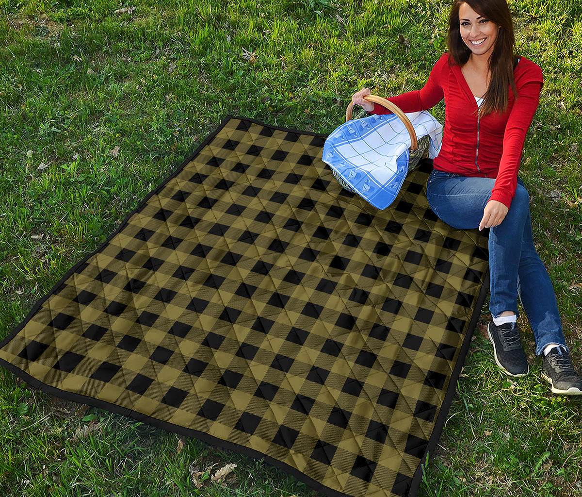 Olive Green Buffalo Check Pattern Print Quilt