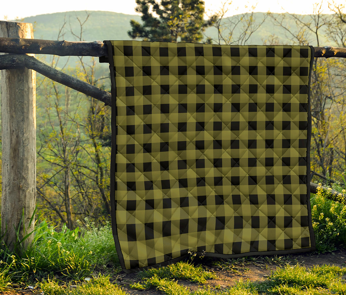 Olive Green Buffalo Check Pattern Print Quilt