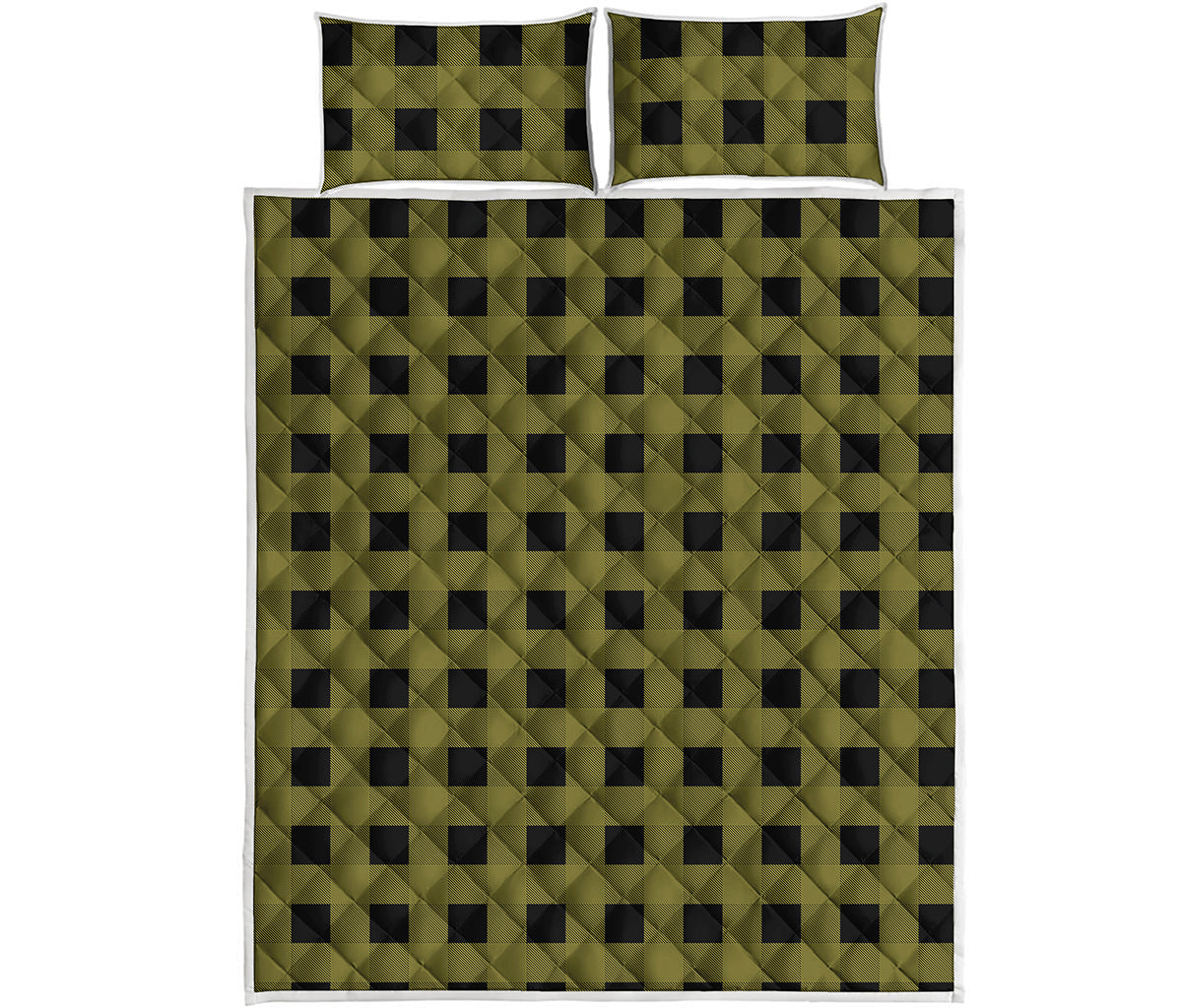 Olive Green Buffalo Check Pattern Print Quilt Bed Set