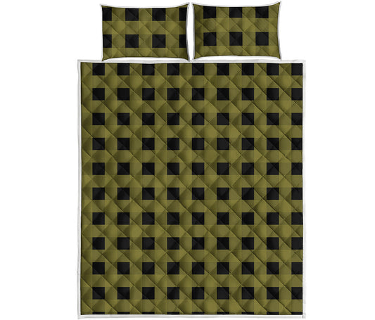Olive Green Buffalo Check Pattern Print Quilt Bed Set