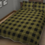 Olive Green Buffalo Check Pattern Print Quilt Bed Set
