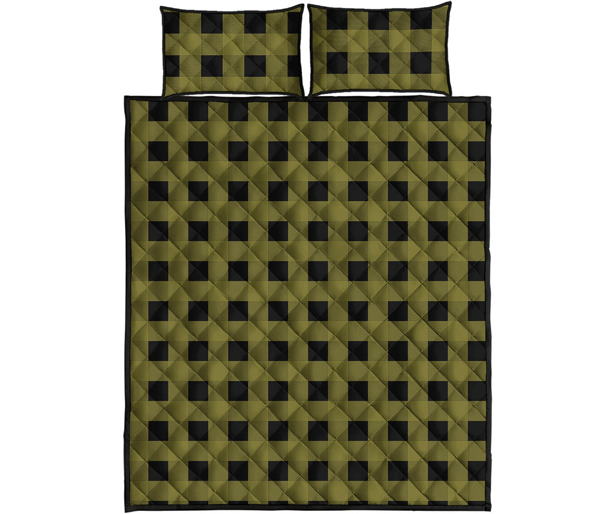 Olive Green Buffalo Check Pattern Print Quilt Bed Set