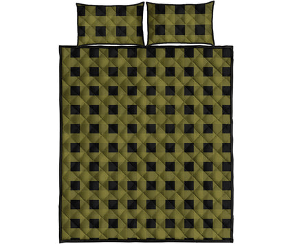 Olive Green Buffalo Check Pattern Print Quilt Bed Set