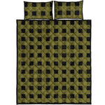 Olive Green Buffalo Check Pattern Print Quilt Bed Set