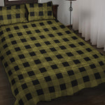 Olive Green Buffalo Check Pattern Print Quilt Bed Set