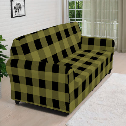 Olive Green Buffalo Check Pattern Print Sofa Cover