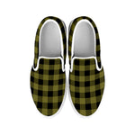 Olive Green Buffalo Check Pattern Print White Slip On Shoes