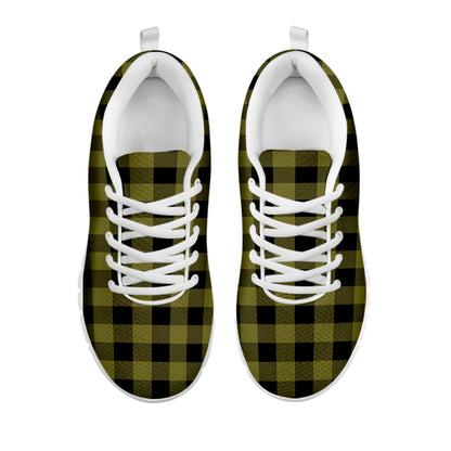 Olive Green Buffalo Check Pattern Print White Sneakers