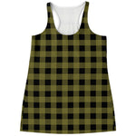 Olive Green Buffalo Check Pattern Print Women's Racerback Tank Top