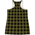 Olive Green Buffalo Check Pattern Print Women's Racerback Tank Top