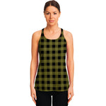 Olive Green Buffalo Check Pattern Print Women's Racerback Tank Top