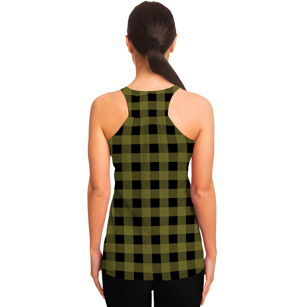 Olive Green Buffalo Check Pattern Print Women's Racerback Tank Top