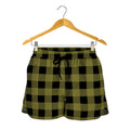 Olive Green Buffalo Check Pattern Print Women's Shorts