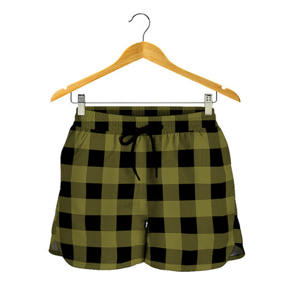 Olive Green Buffalo Check Pattern Print Women's Shorts