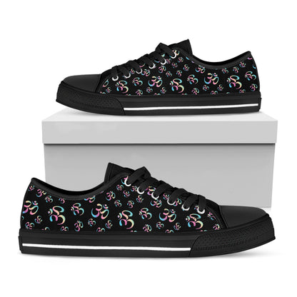 Om Sign Pattern Print Black Low Top Shoes