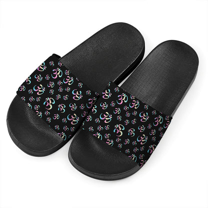 Om Sign Pattern Print Black Slide Sandals