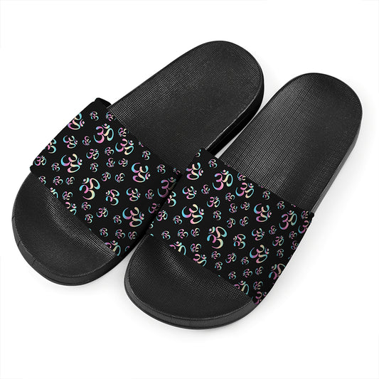 Om Sign Pattern Print Black Slide Sandals