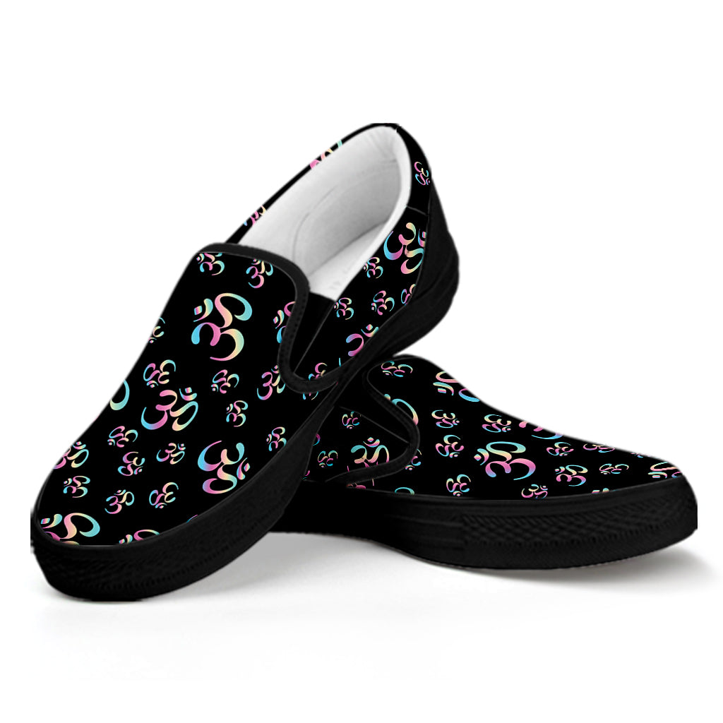 Om Sign Pattern Print Black Slip On Shoes