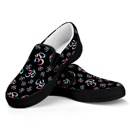 Om Sign Pattern Print Black Slip On Shoes