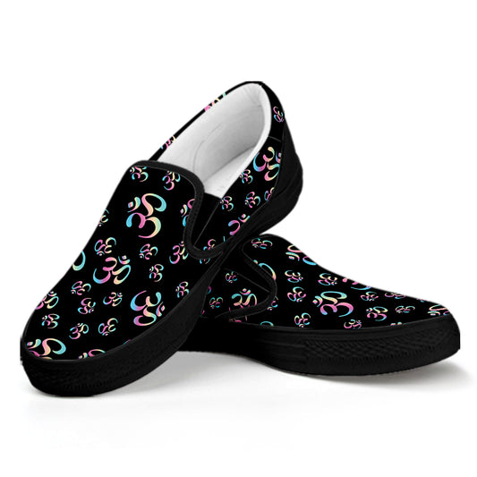 Om Sign Pattern Print Black Slip On Shoes
