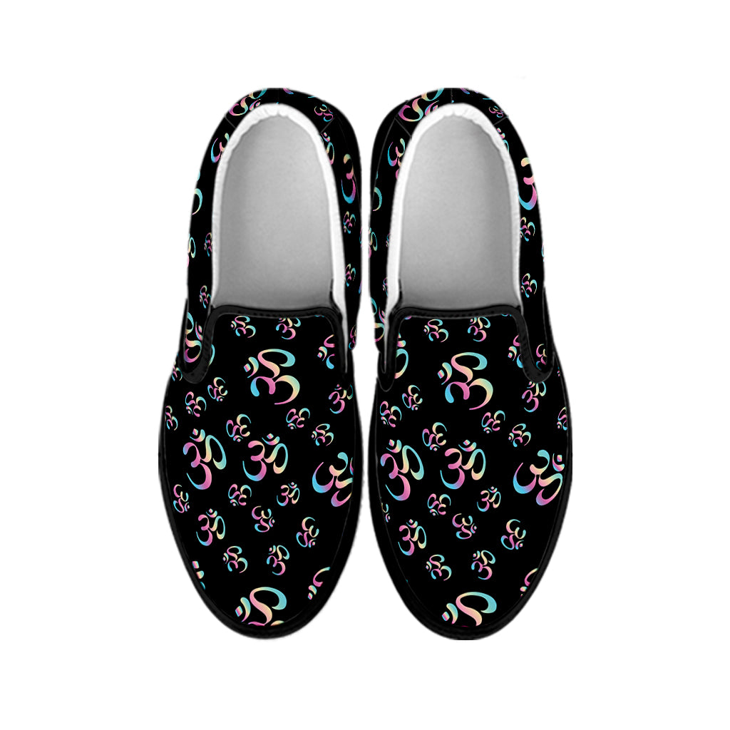 Om Sign Pattern Print Black Slip On Shoes