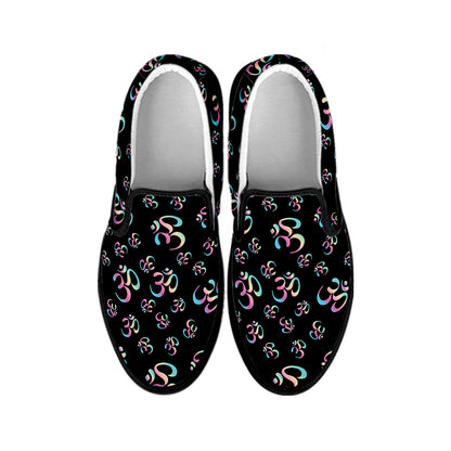 Om Sign Pattern Print Black Slip On Shoes