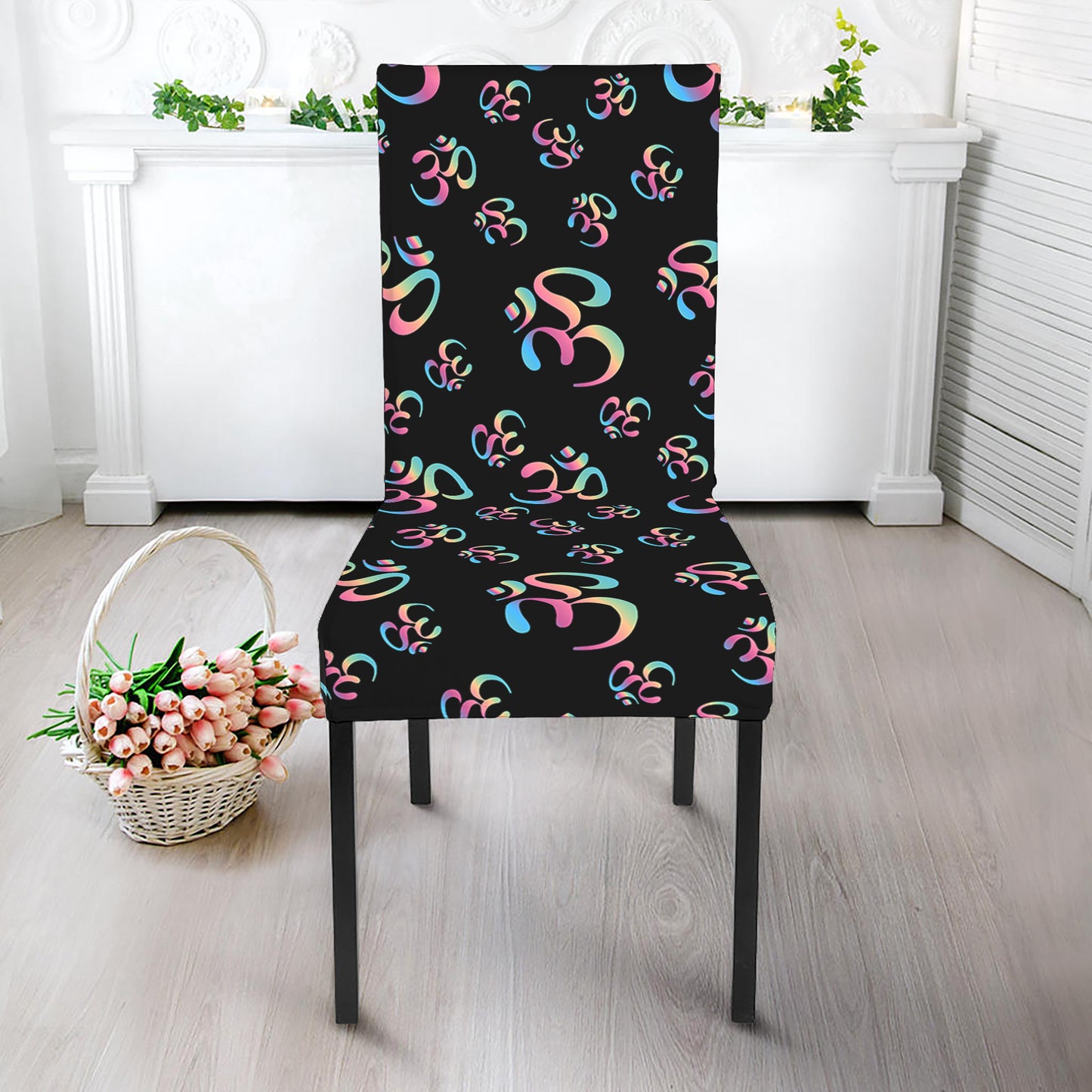 Om Sign Pattern Print Dining Chair Slipcover