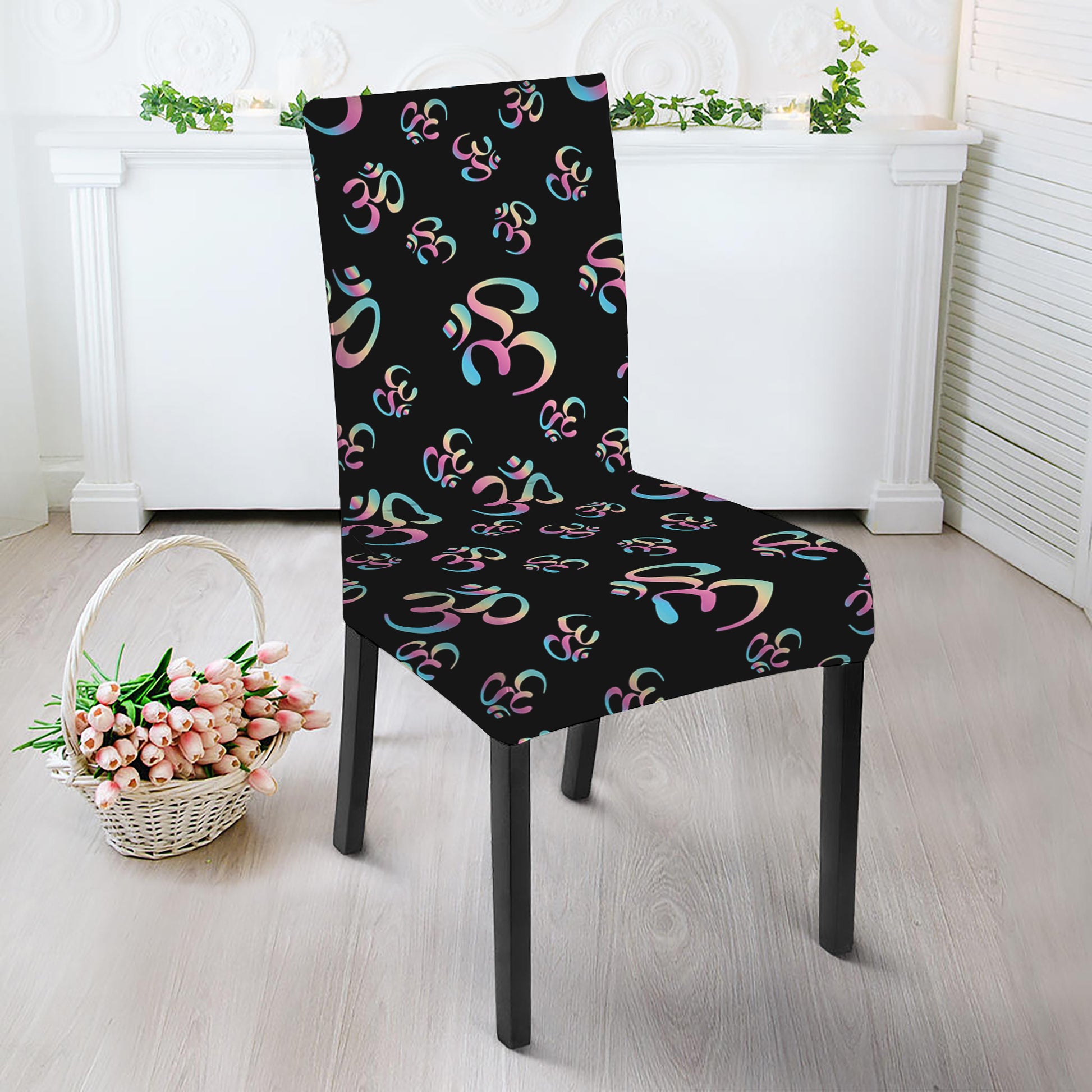Om Sign Pattern Print Dining Chair Slipcover
