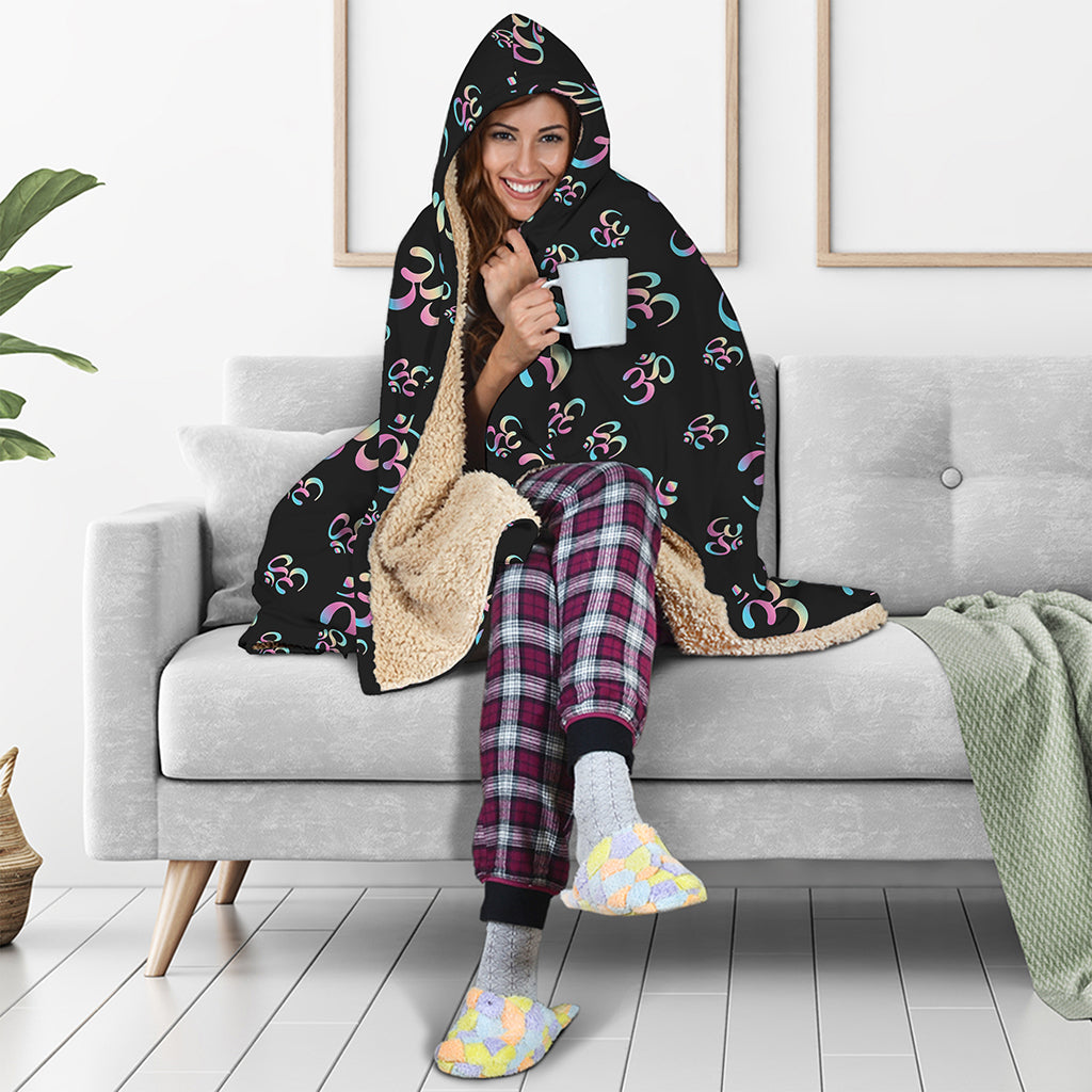 Om Sign Pattern Print Hooded Blanket