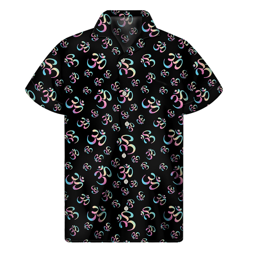 Om Sign Pattern Print Men's Short Sleeve Shirt