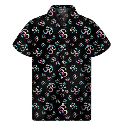 Om Sign Pattern Print Men's Short Sleeve Shirt